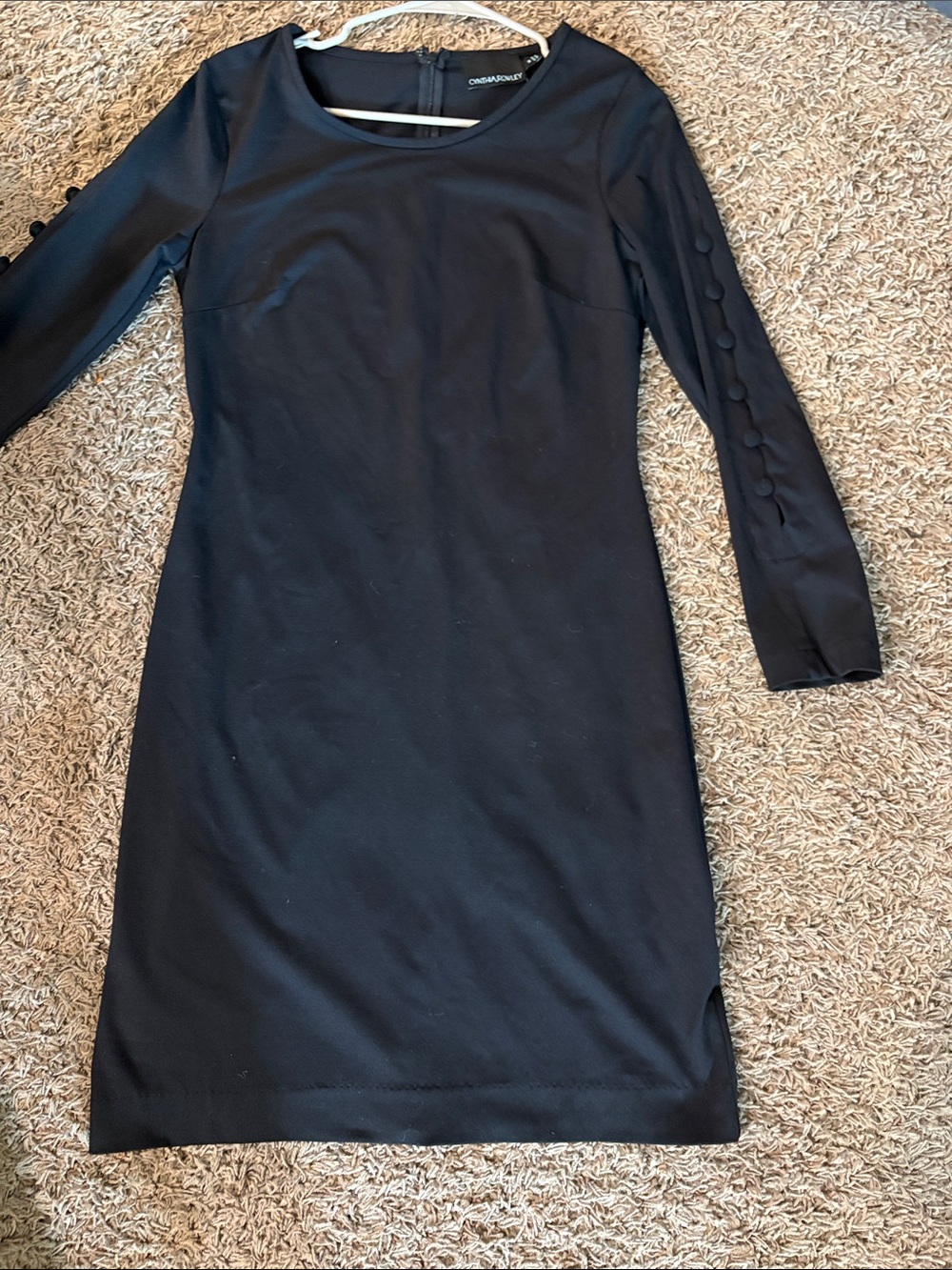 Cynthia Rowley Black Ponte-Style Dress Size M Button Sleeves